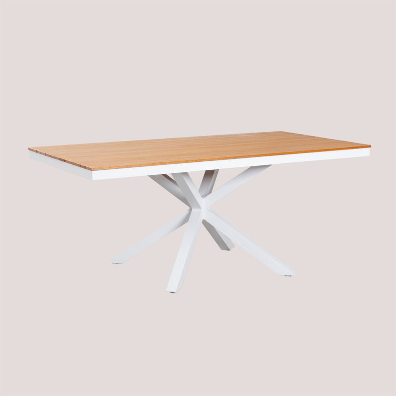 Table de jardin rectangulaire 180x100 cm en aluminium et bois Archer Sklum Blanc Gardenia