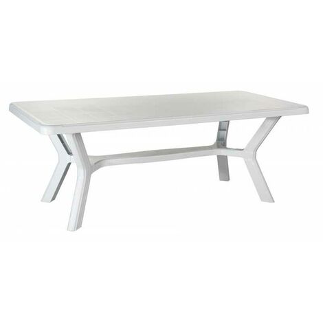 Table de jardin rectangulaire en résine blanche 200x95x73H cm – 6 places – Résistante aux intempéries – Pour terrasses et jardins – Salmar