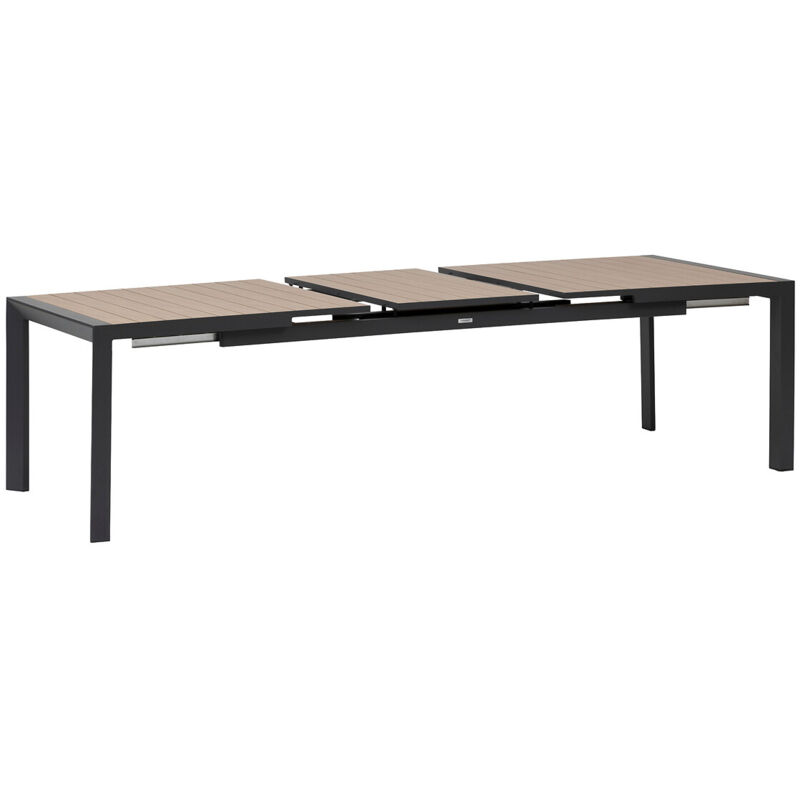 Hesperide - Table de jardin rectangulaire extensible alu Evasion 8/10 places effet bois + 10 fauteuils Piazza - Hespéride