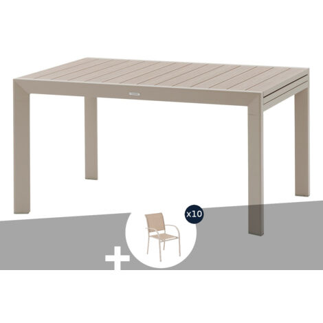 Table de jardin rectangulaire extensible coulissante Evasion Lin/Argile 8/10 places + 10 fauteuils - Hespéride