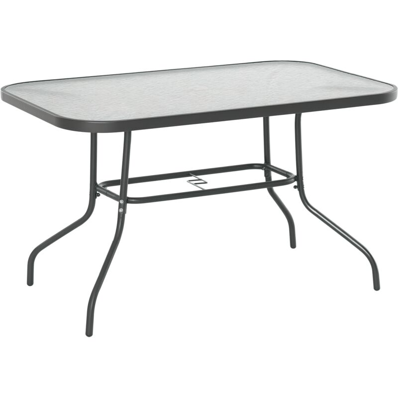 Table de jardin rectangulaire dim. 120L X 80l x 70H cm métal époxy gris plateau verre trempé