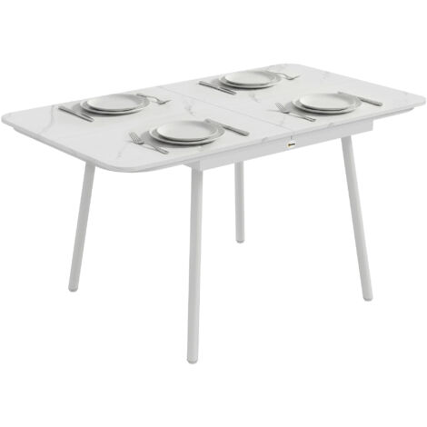 Table de jardin rectangulaire pour 4 à 6 personnes, plateau en composite bois-plastique et structure en métal, pieds réglables, 140 x 80 x 75 cm, blanche