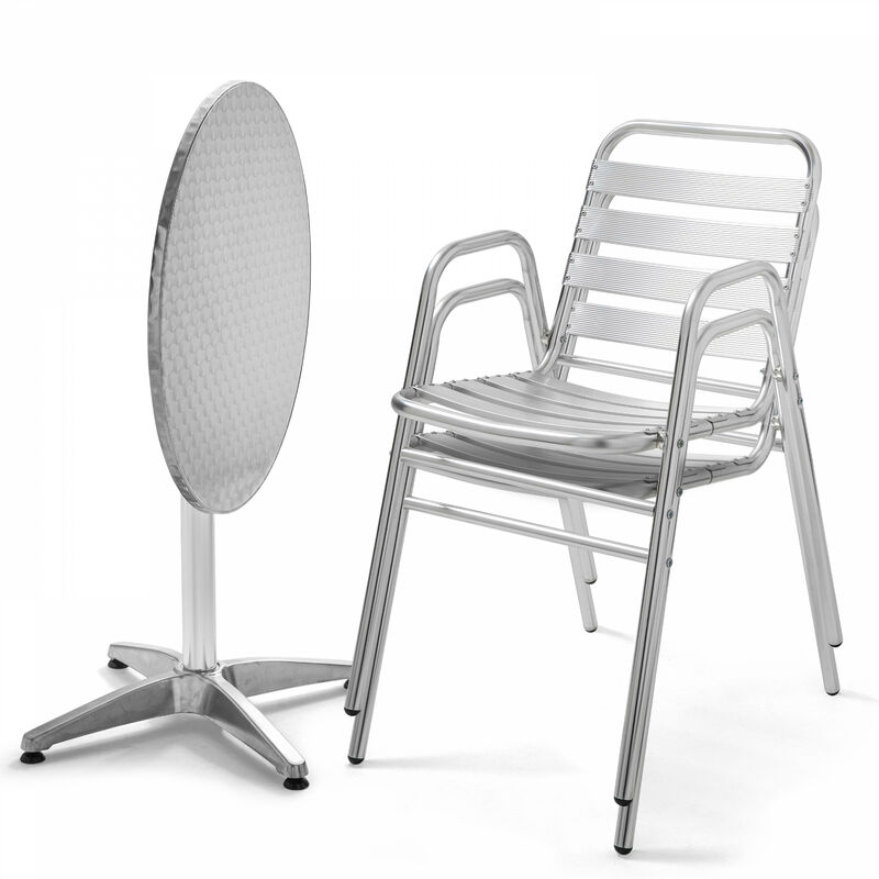 Oviala - Table de jardin ronde et 2 chaises aluminium gris