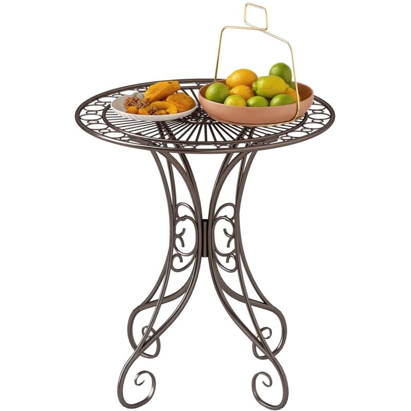 Outsunny - Table de jardin ronde 2 places style fer forgé dia. 85 cm métal brun