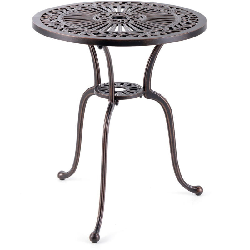 Helloshop26 - Table de jardin ronde 61 cm en fonte d'aluminium table d'appoint d'extérieur avec trou pour parasol repose-pieds réglables cuivre rouge