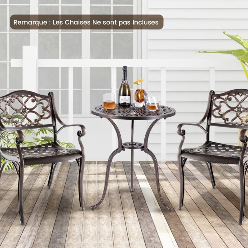 Maisonchic - Table de Jardin Ronde 61 cm en Fonte d'Aluminium Table d'Appoint d'Extérieur avec Trou pour Parasol Repose-pieds Réglables Cuivre Rouge