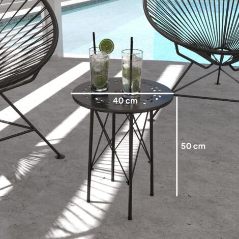 Table de jardin ronde à motif floral, en acier, style bistrot, pour l'intérieur et l'extérieur, noire.
