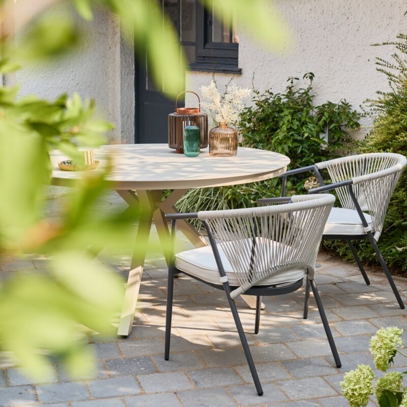 Table de jardin ronde aluminium et verre 6 places beige - Orbis