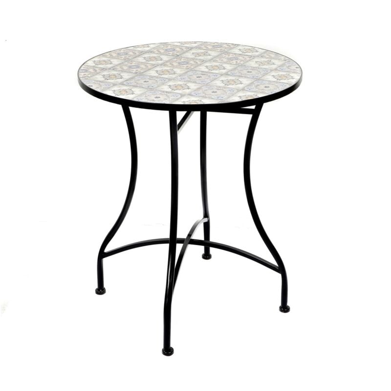 Meublorama - Table de jardin ronde bistrot – Mosaïque décorative – Métal noir – Ø60xH71 cm