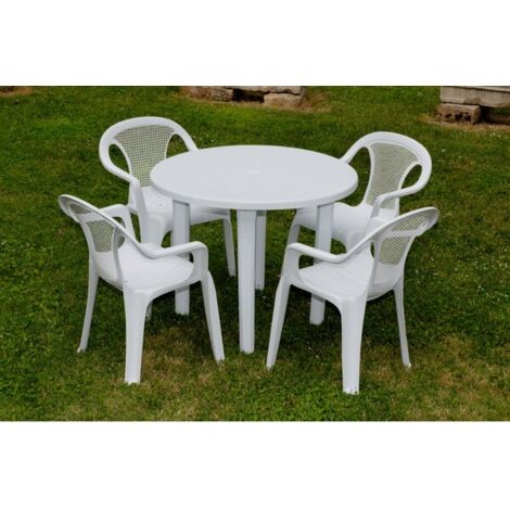 Table de jardin ronde blanche 90 cm – 6 places – Structure en aluminium – Résistante aux intempéries – Idéale pour terrasses et jardins – Garden Life