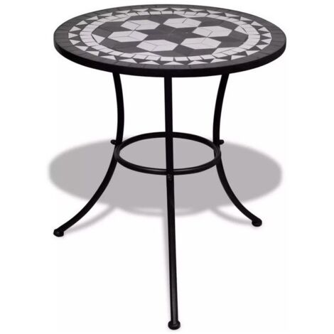Table de jardin ronde céramique et métal noir KEANI