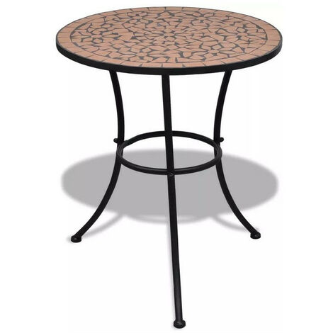 Table de jardin ronde céramique marron et métal noir Keani