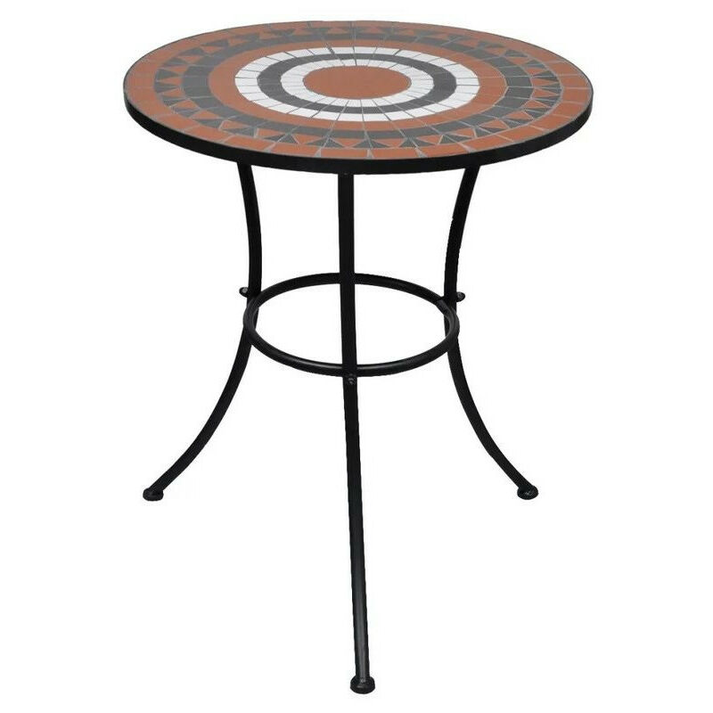 Table de jardin ronde céramique orange et métal noir Keani Table de jardin ronde céramique orange et métal noir Keani