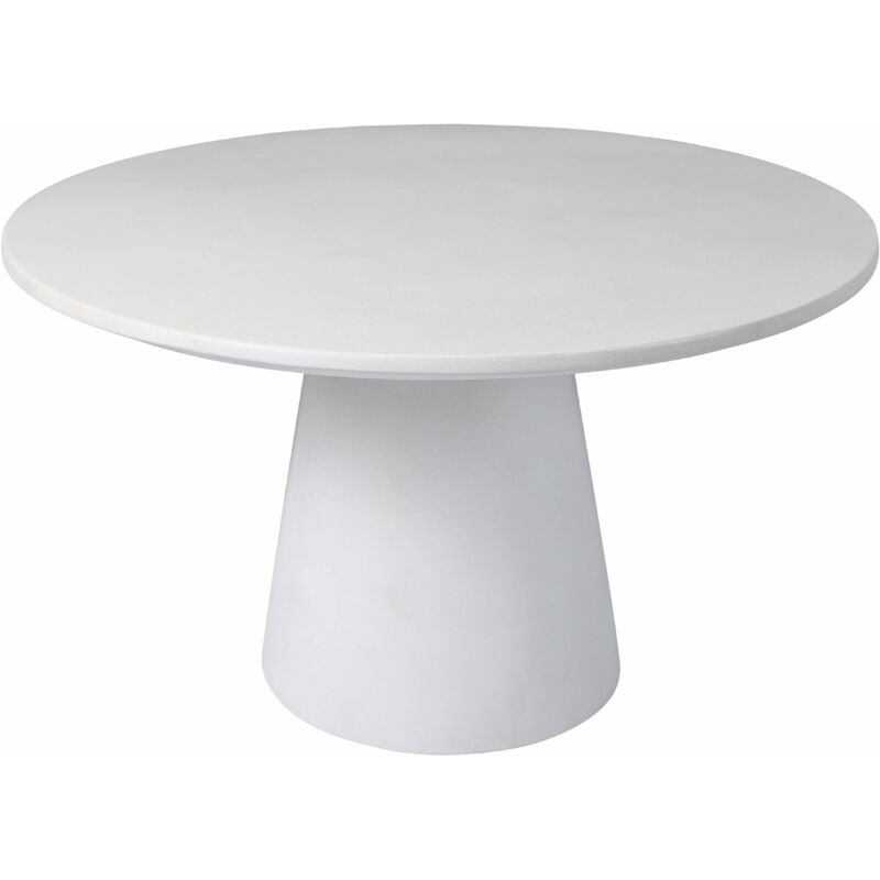 Table de jardin ronde effet béton lisse 4 places 130x76 cm blanc