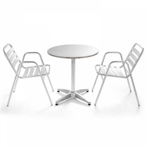 Table de jardin ronde en aluminium 2 places - Gris