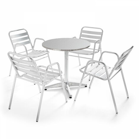 Table de jardin ronde en aluminium et 4 fauteuils Camden - Gris