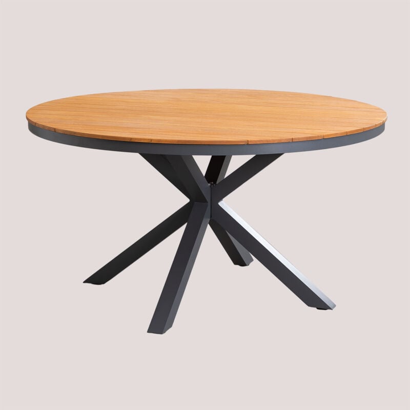 Table de jardin ronde en aluminium et bois d'eucalyptus Archer Sklum Gris Graphite Ø140 cm