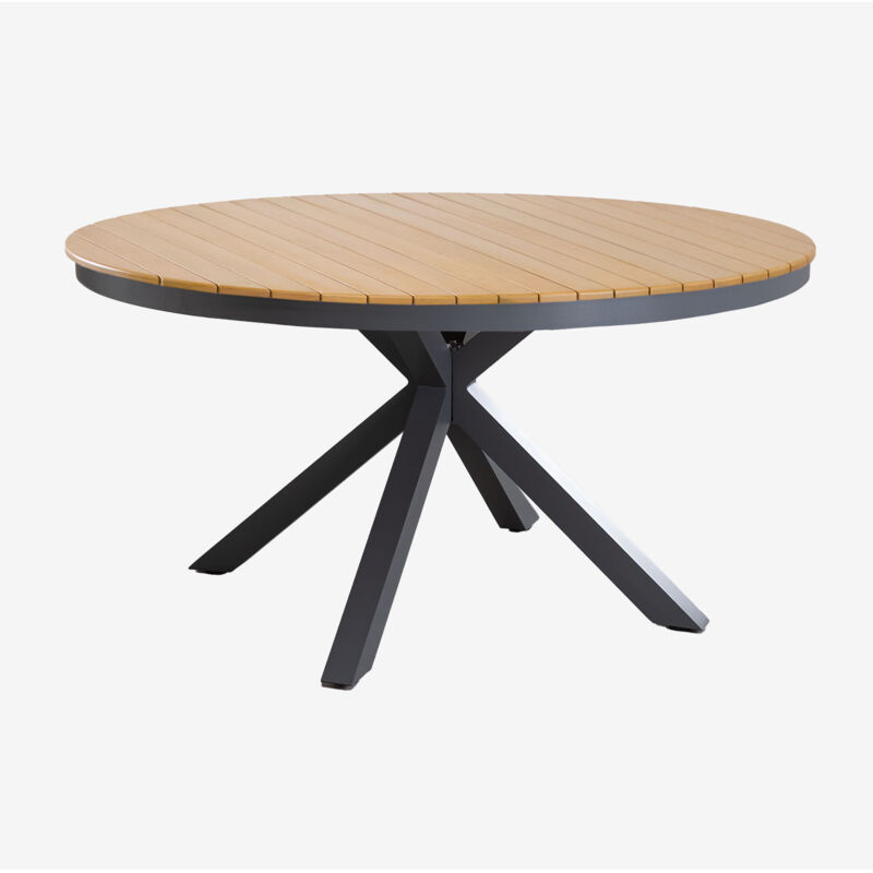 Sklum - Table de jardin ronde en aluminium et bois d'eucalyptus Archer Gris Graphite Ø140 cm Sklum - Table de jardin ronde en aluminium et bois d'eucalyptus Archer Gris Graphite Ø140 cm