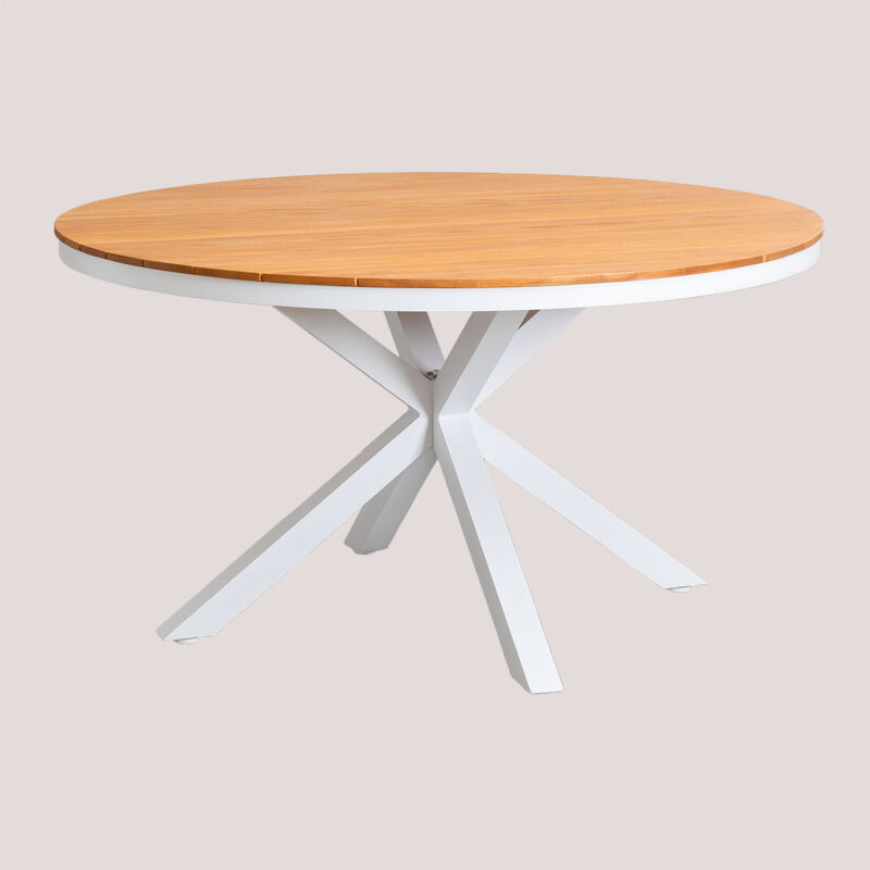 Sklum - Table de jardin ronde en aluminium et bois d'eucalyptus Archer Blanc Gardenia Ø140 cm Sklum - Table de jardin ronde en aluminium et bois d'eucalyptus Archer Blanc Gardenia Ø140 cm