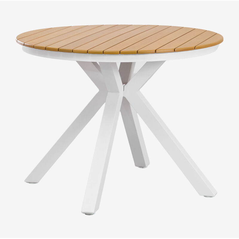 Sklum - Table de jardin ronde en aluminium et bois d'eucalyptus Archer Blanc Gardenia Ø100 cm Sklum - Table de jardin ronde en aluminium et bois d'eucalyptus Archer Blanc Gardenia Ø100 cm