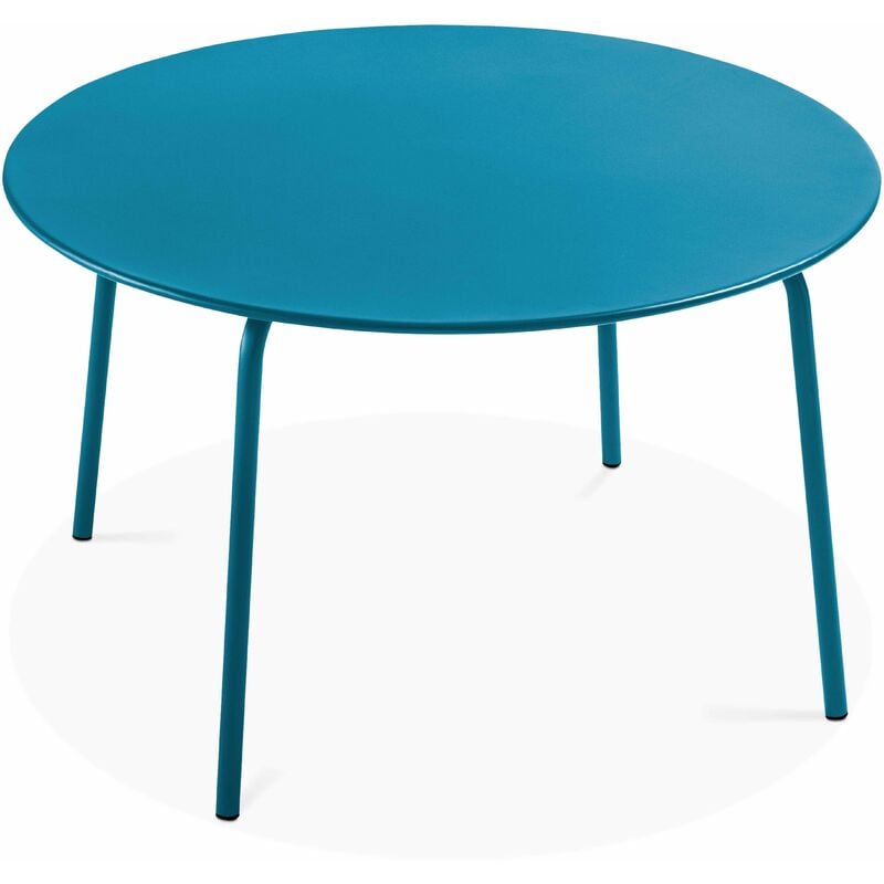 Oviala - Table de jardin ronde en acier bleu pacific - Palavas - Bleu Pacific