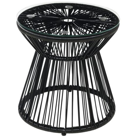 Table de jardin ronde en résine tressée imitation rotin table de bistrot métal plateau verre trempé Ø 40 x 42 cm noir