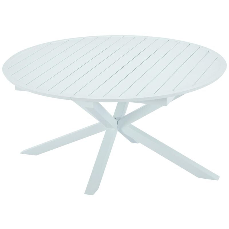 Vente-unique - Table de jardin ronde extensible en aluminium L.150/200 cm - Blanc - yoha de mylia