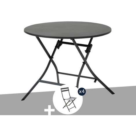 Table de jardin ronde Greensboro 4 places Graphite + 4 chaises - Hespéride