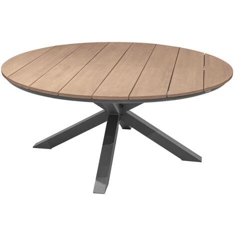 Table de jardin ronde Oriengo acacia  & graphite 8 places en aluminium traité époxy - Hespéride