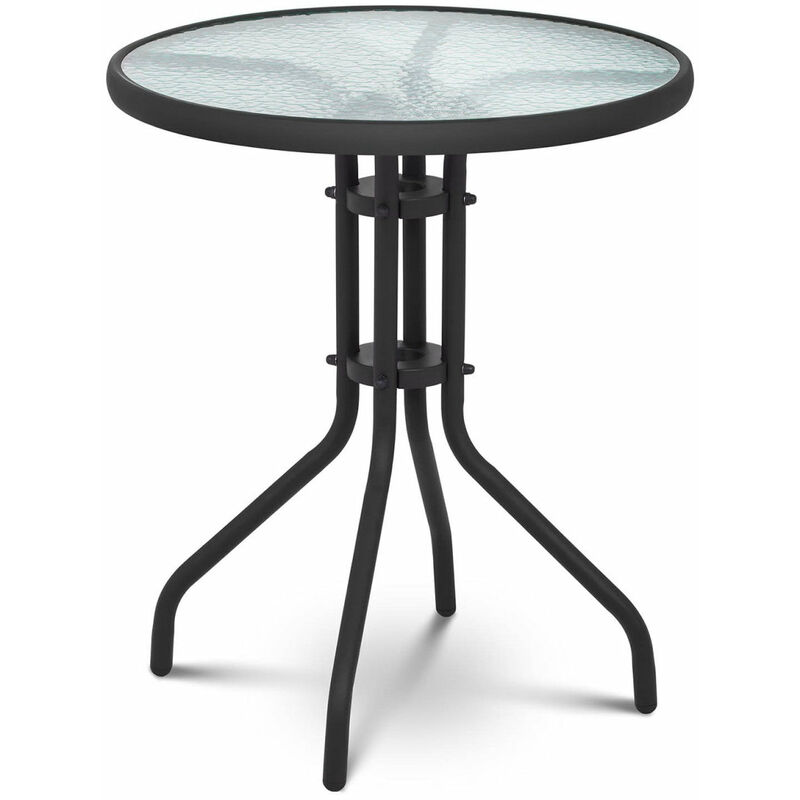 Table de jardin ronde plateau de verre diamètre 60 cm noir - Transparent