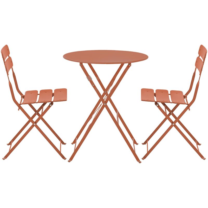 Table de terrasse ronde pliante et 2 chaises pliantes terracotta