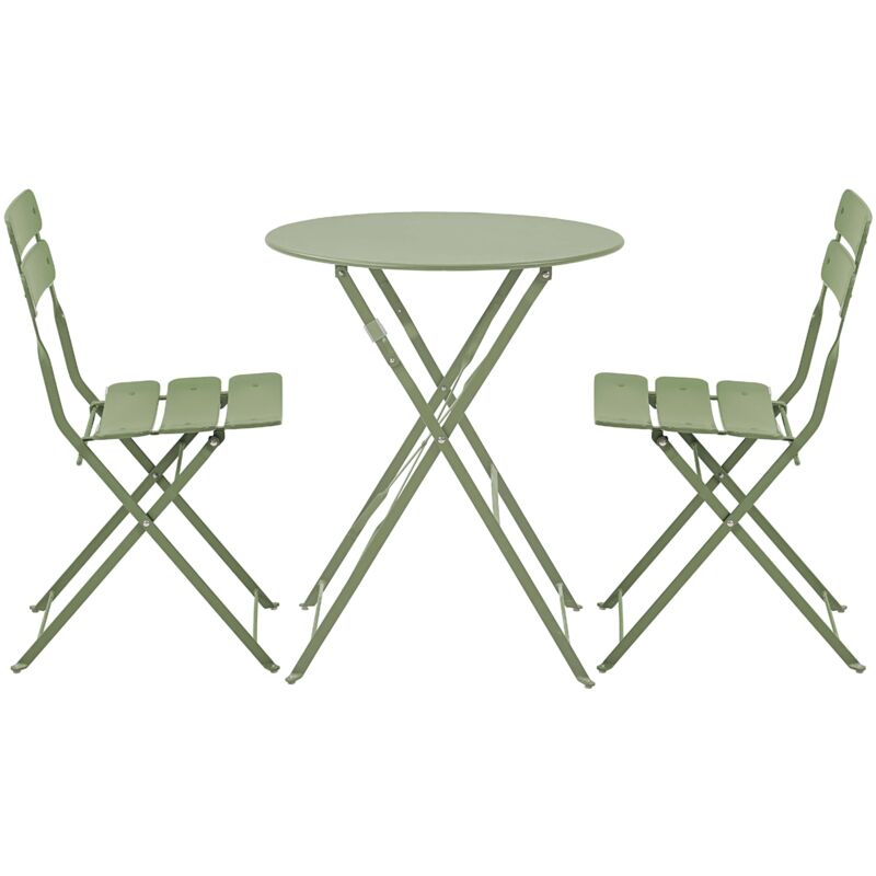 Table de terrasse ronde pliante et 2 chaises pliantes vert tilleul