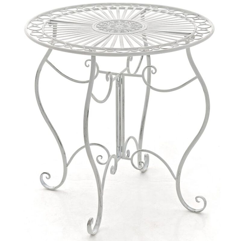 Table de jardin ronde style rustique en fer forgé blanc vieilli 100003044
