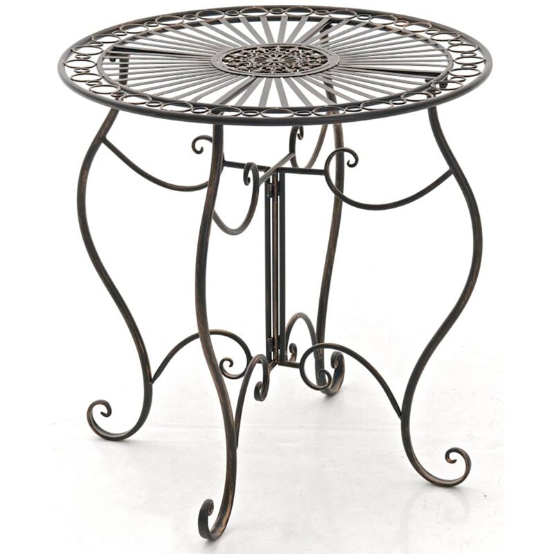 Décoshop26 - Table de jardin ronde style rustique en fer forgé bronze 100003042