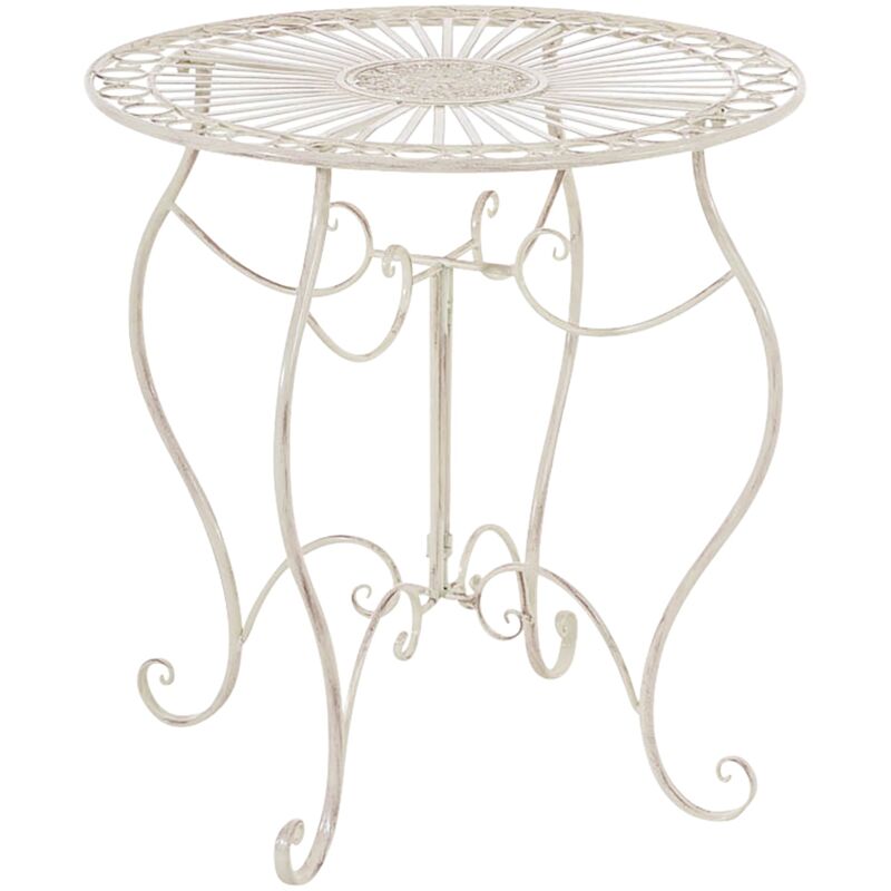 Table de jardin ronde style rustique en fer forgé crème vieilli 100003046