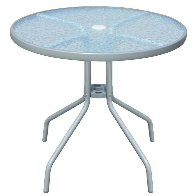 Table de jardin ronde verre trempé et métal gris Ronna Table de jardin ronde verre trempé et métal gris Ronna