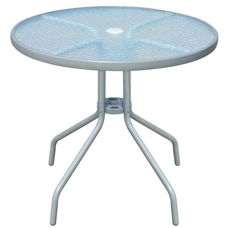 Table de jardin ronde verre trempé et métal gris Ronna