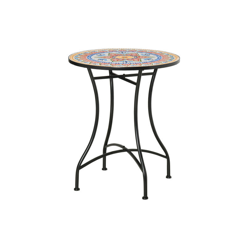 Table de jardin table à manger incrustée table de bistrot ronde table à manger incrustée table à manger en céramique métal rouge + bleu + blanc Ø 60