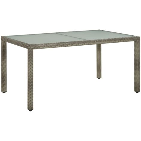 Table de jardin-Table à Manger-Table d'extérieur 150x90x75 cm Verre trempé et poly rotin Gris 245816