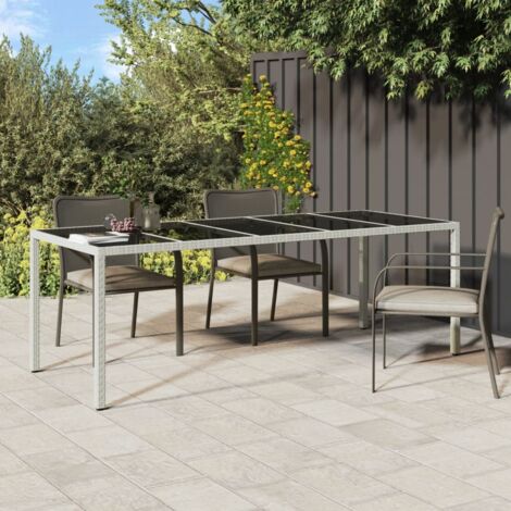 Table de jardin-Table à Manger-Table d'extérieur blanc 250x100x75 cm résine tressée verre trempé 503681
