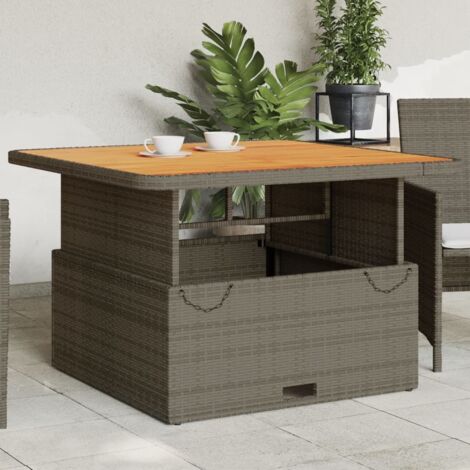 Table de jardin-Table à Manger-Table d'extérieur gris 110x110x71 cm Résine tressée bois d'acacia 839488