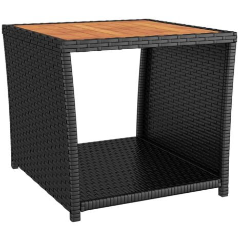 Table de jardin  Table à thé et dessus en bois Noir Résine tressée Acacia massif
