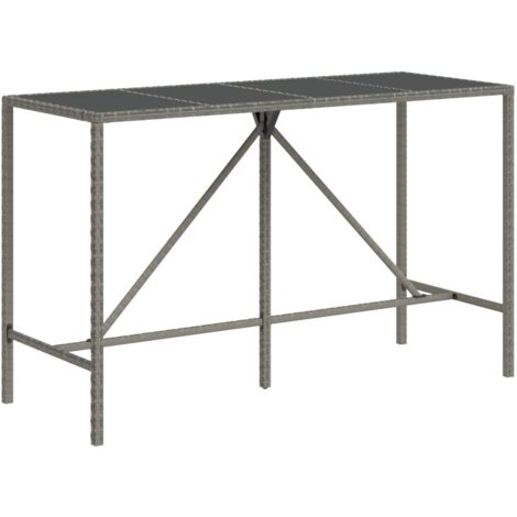 Table de jardin  Table de bar et dessus en verre gris 180x70x110 cm poly rotin