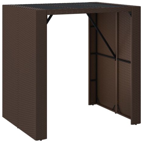 Table de jardin  Table de bar et dessus en verre marron 105x80x110 cm poly rotin