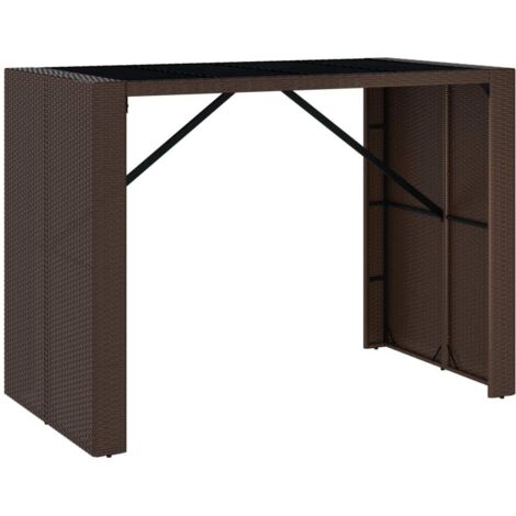 Table de jardin  Table de bar et dessus en verre marron 145x80x110 cm poly rotin
