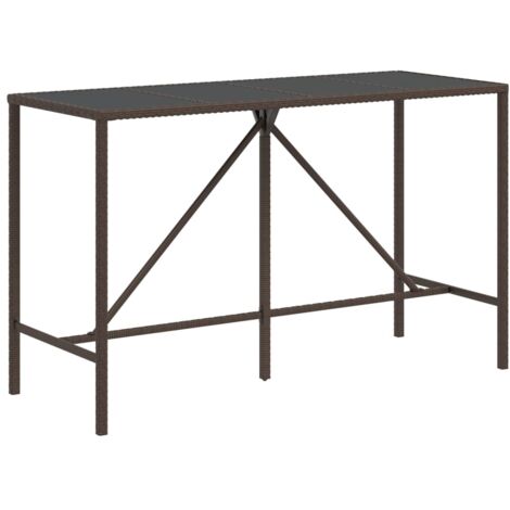 Table de jardin  Table de bar et dessus en verre marron 180x70x110 cm poly rotin
