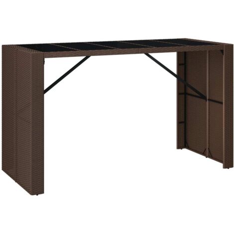 Table de jardin  Table de bar et dessus en verre marron 185x80x110 cm poly rotin