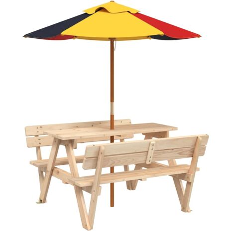 Table de jardin  Table de pique-nique pour 4 enfants avec parasol bois de sapin