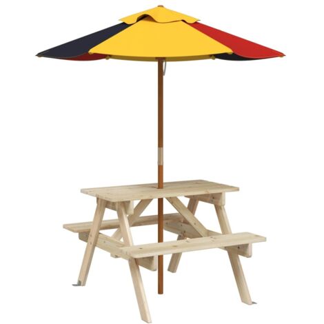 Table de jardin  Table de pique-nique pour 4 enfants avec parasol bois de sapin