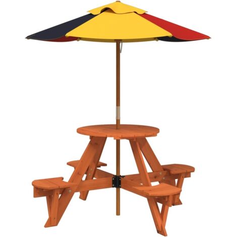 Table de jardin  Table de pique-nique pour 4 enfants avec parasol rond sapin